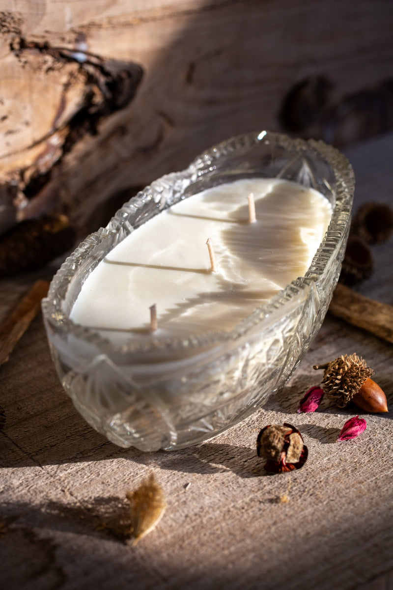 נר בקערת קריסטל אובלית