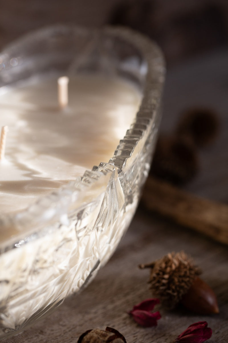 נר בקערת קריסטל אובלית